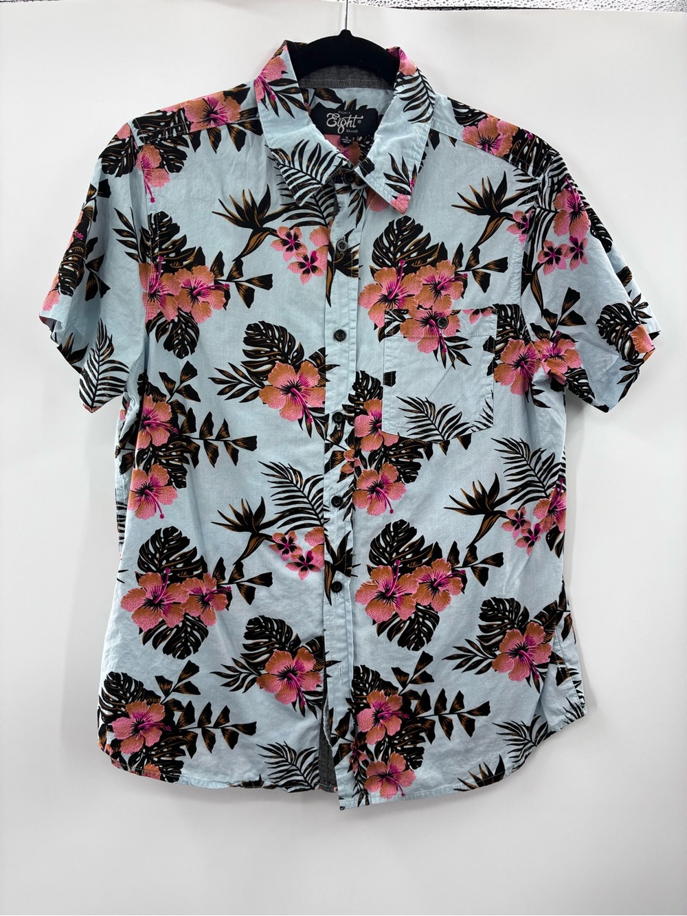 Eighty Eight Light Blue Short-Sleeve Floral Button-Down Shirt size: Small